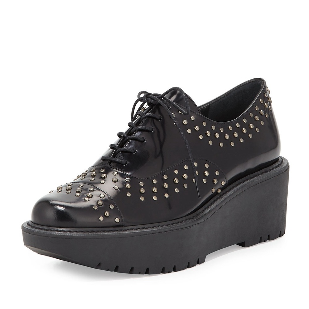 Stuart Weitzman Zealous Studded Platform Loafer in Jet Mirror